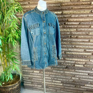 Liz Claiborne Liz & Me Metal Studded Denim Casual Chore Farm Jacket Size 1X